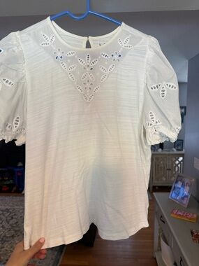 LOFT White Eyelet Puff-Sleeve Blouse